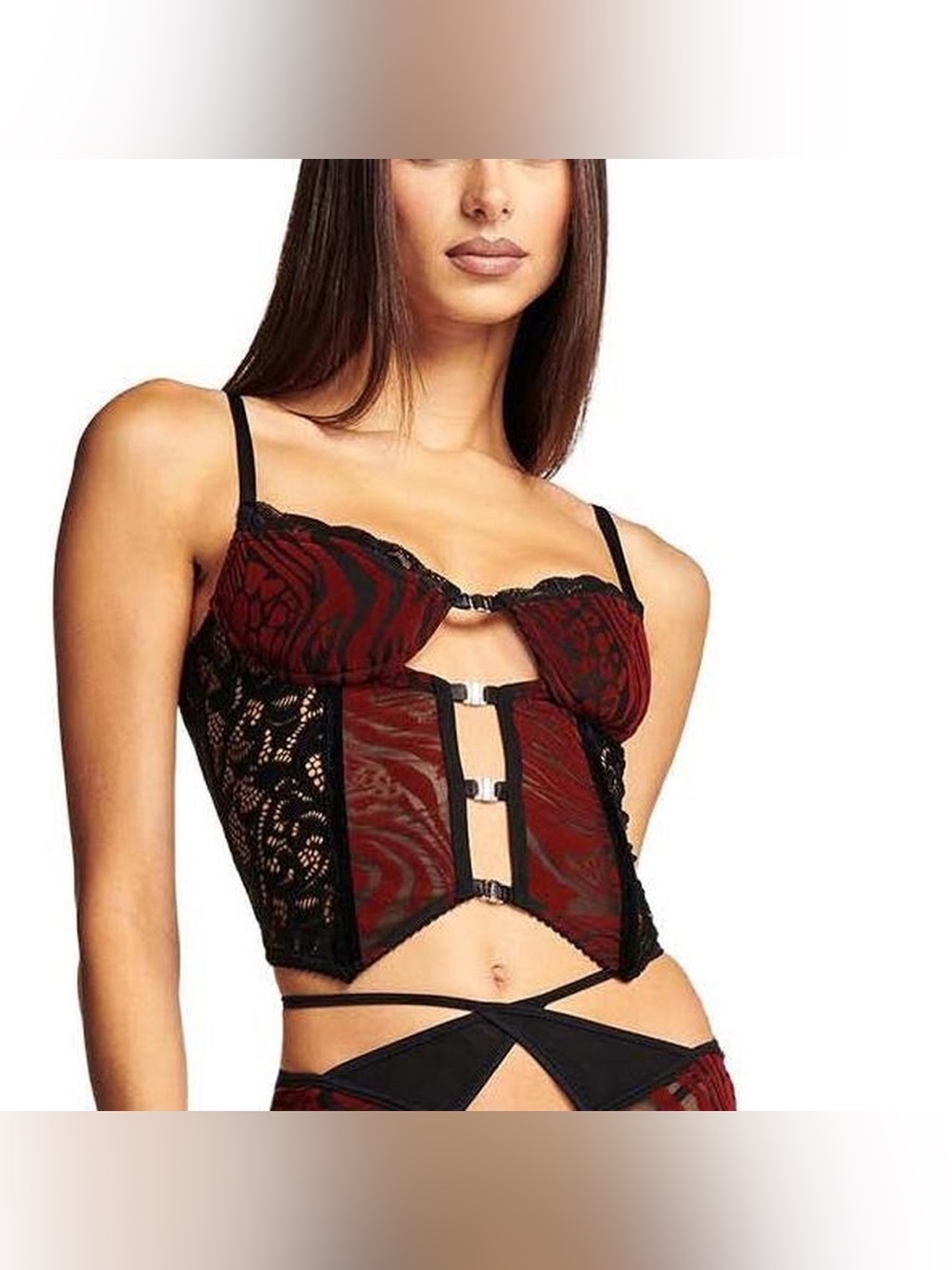 I AM GIA Corset Bustier Top Black Lacy Size XL Velvet Red Strappy #